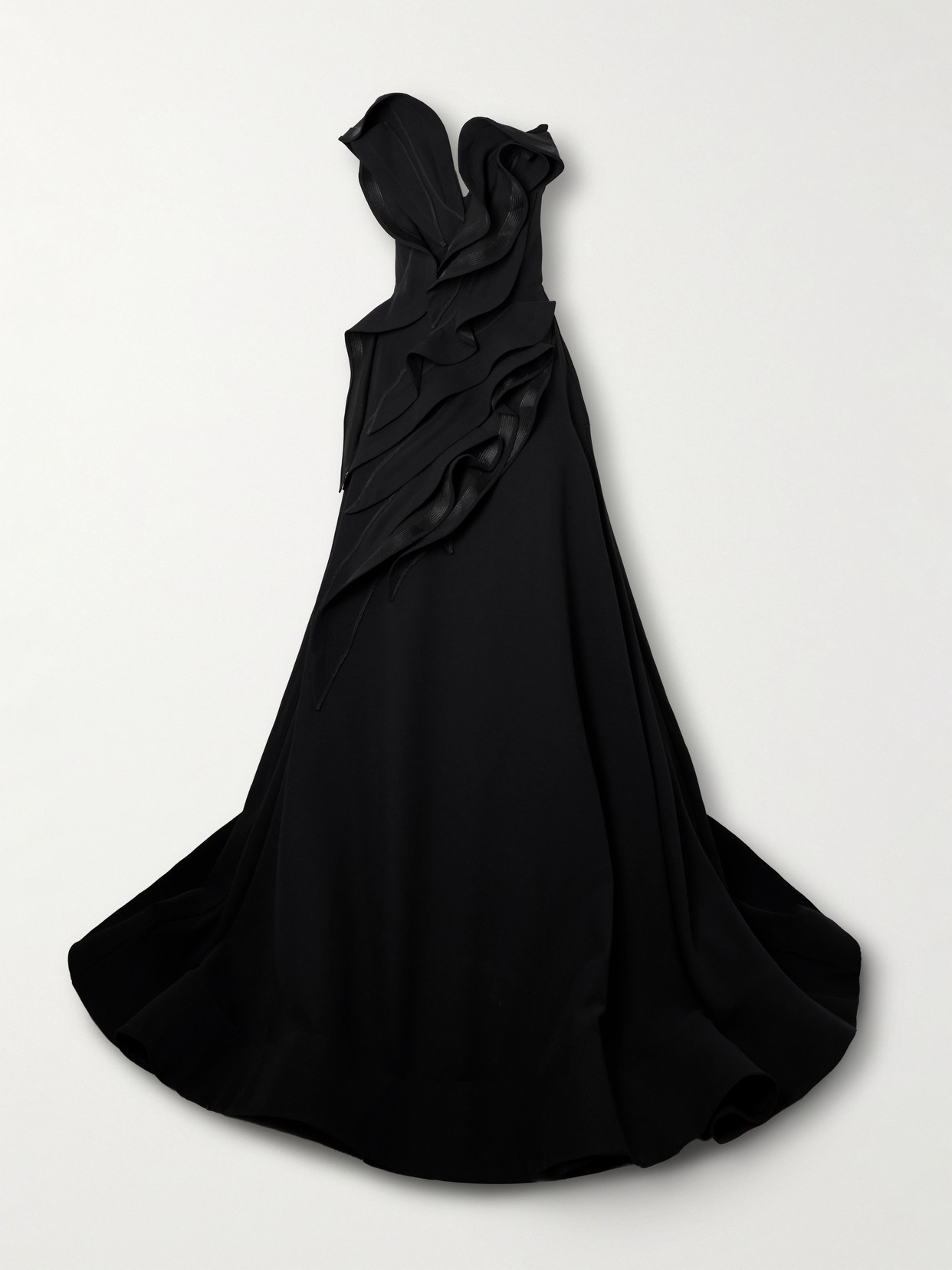 Maticevski Ironworks Strapless Mesh-trimmed Ruffled Crepe Gown In Black