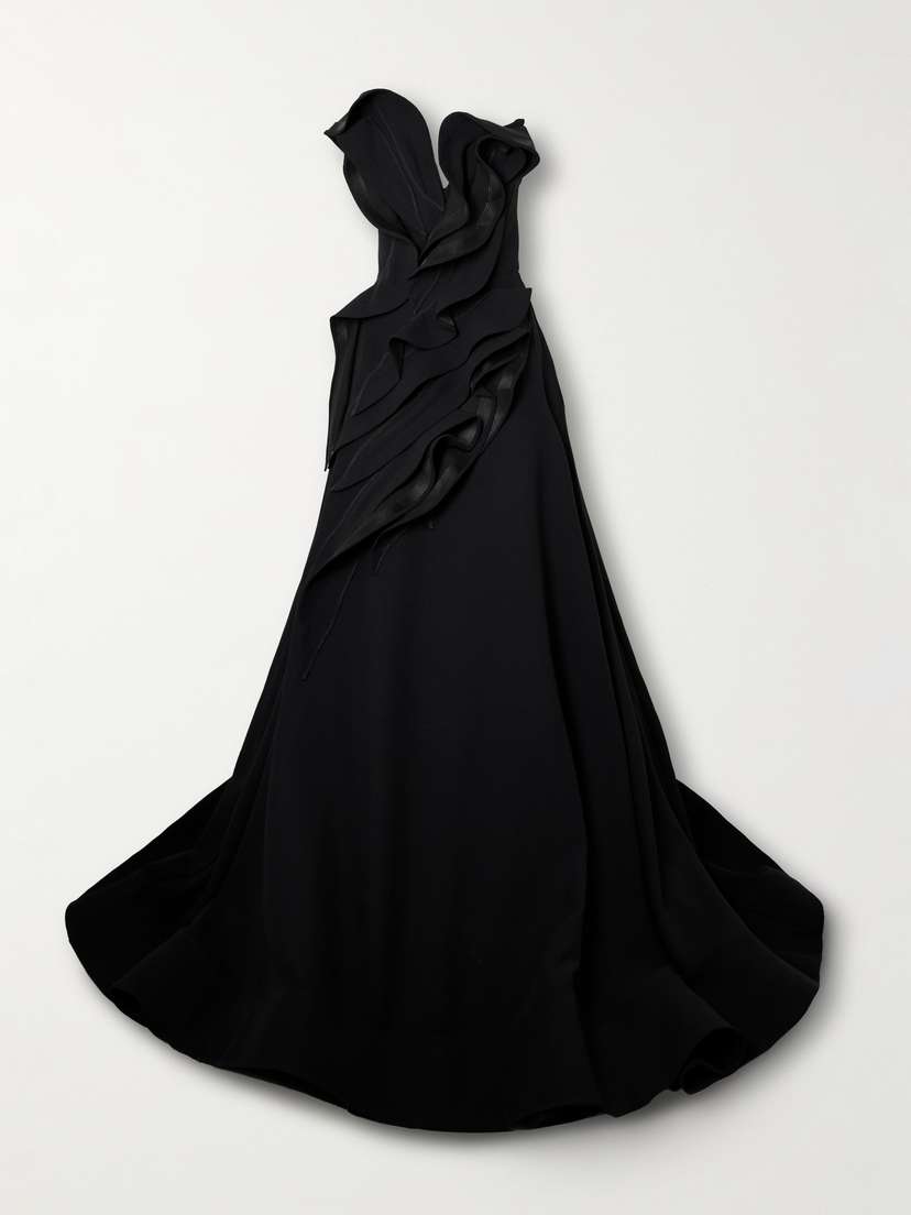 Maticevski Ironworks Strapless Mesh-trimmed Ruffled Crepe Gown