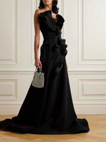 Maticevski Ironworks strapless mesh-trimmed ruffled crepe gown