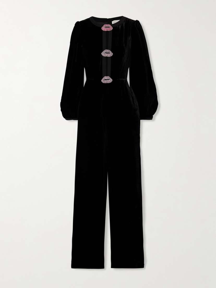 Saloni Camille Cutout Embellished Velvet Jumpsuit