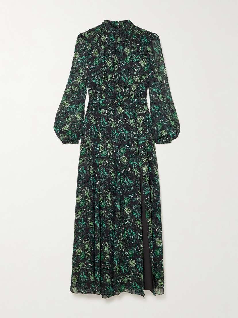 Saloni Jacqui B Belted Printed Silk-georgette Midi Dress