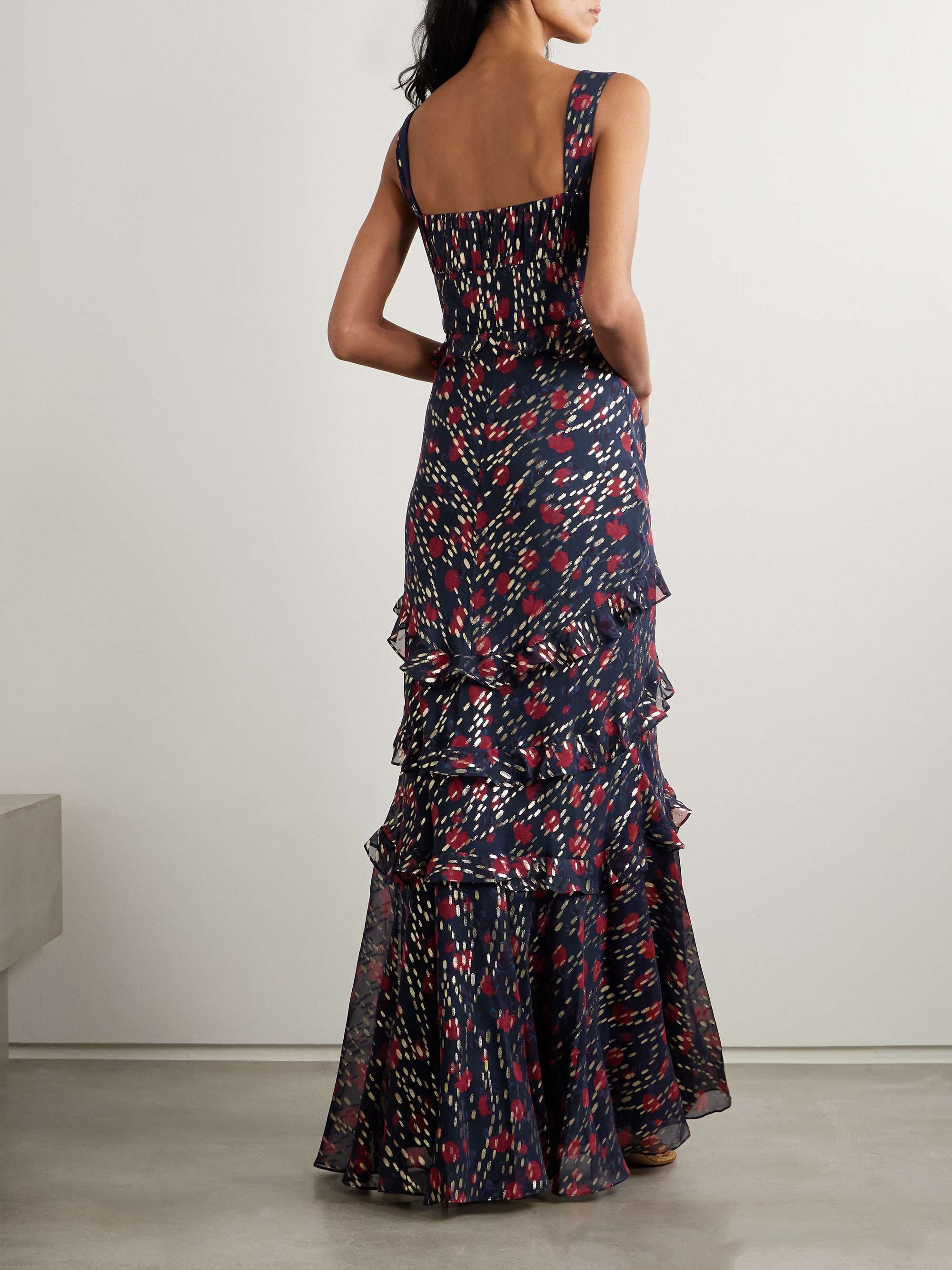 SALONI Chandra ruffled floral-print fil coupé silk-blend georgette maxi dress