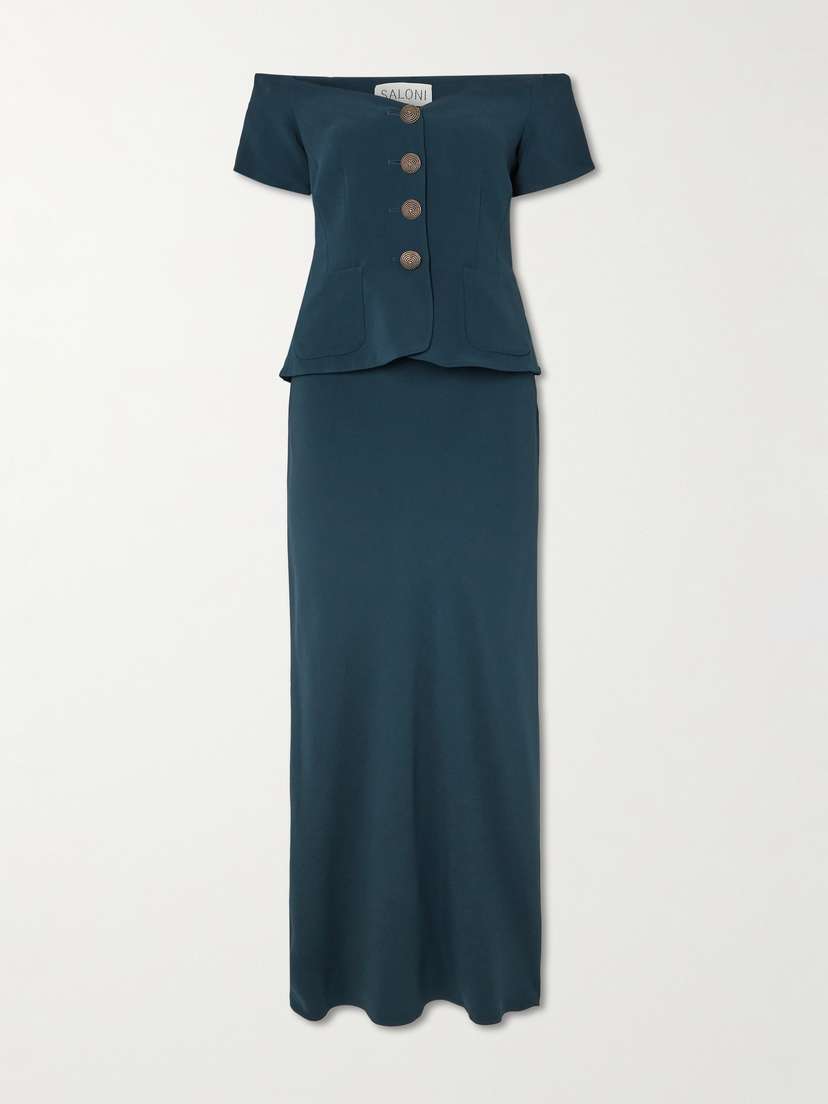 Saloni Clementine Off-the-shoulder Embellished Cady Midi Dress