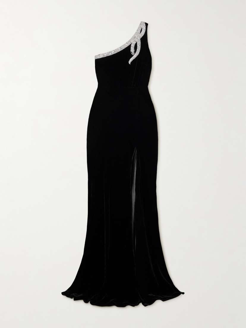 Saloni Justine One-shoulder Embellished Velvet Gown