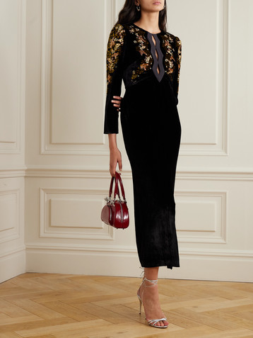 Saloni Jinx C silk-trimmed floral-print velvet midi dress