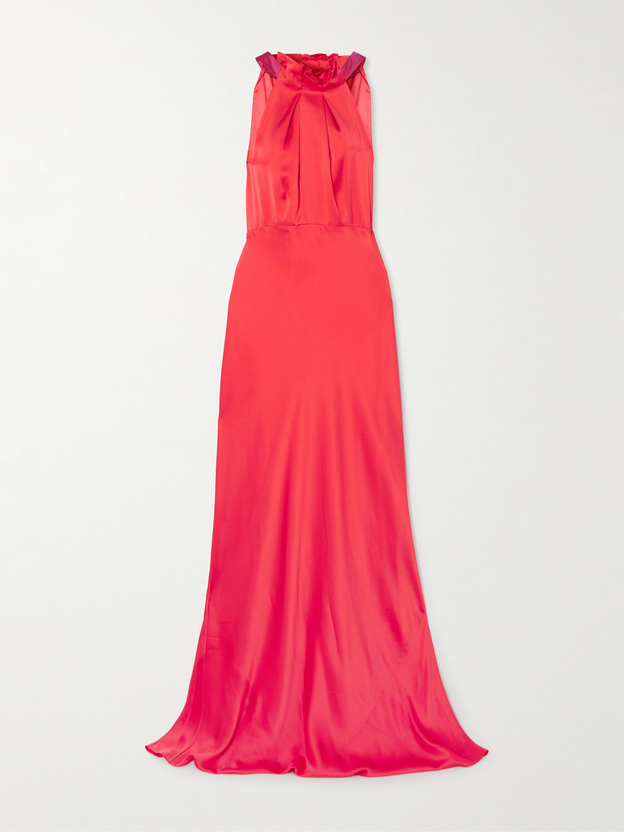 Saloni Michelle Ruffled Hammered Silk-satin Maxi Dress In Red