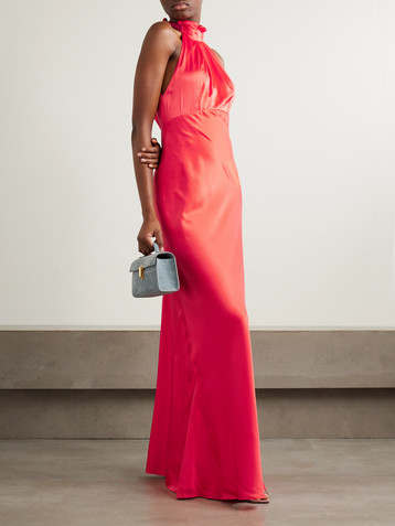 Saloni Michelle ruffled hammered silk-satin maxi dress