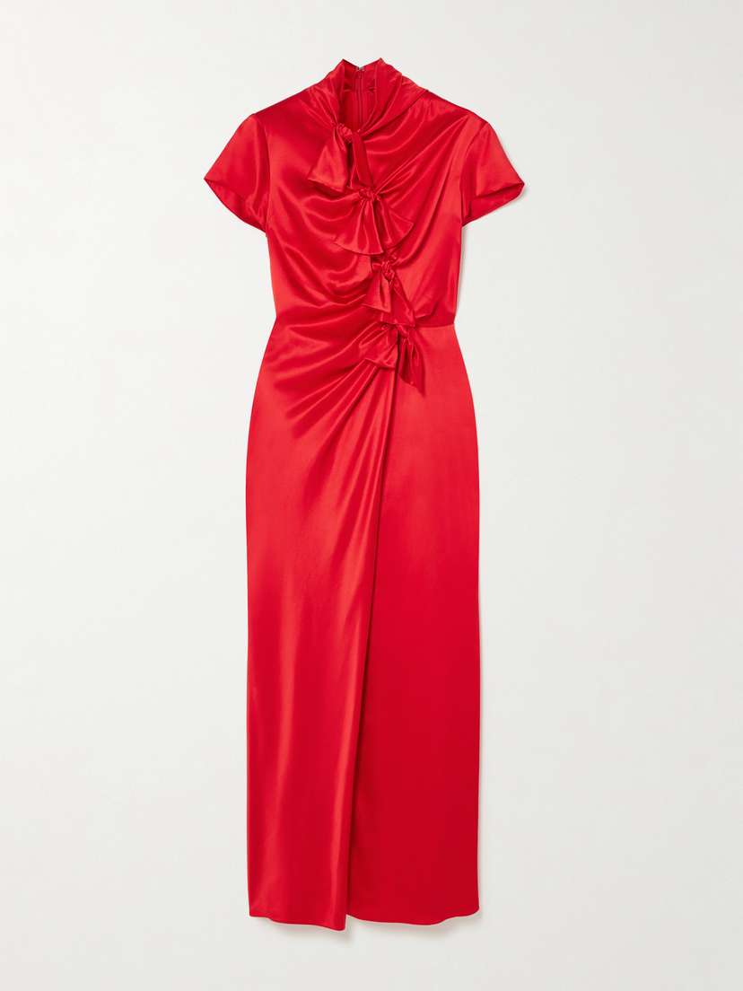 Saloni Kelly Tie-detailed Silk-satin Midi Dress