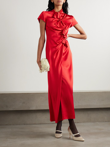 Saloni Kelly tie-detailed silk-satin midi dress