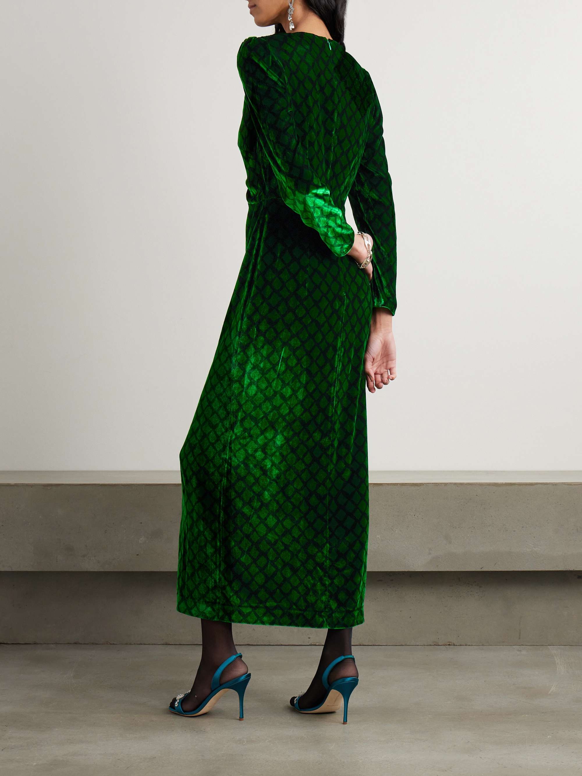 SALONI Jinx C embellished silk-trimmed velvet midi dress