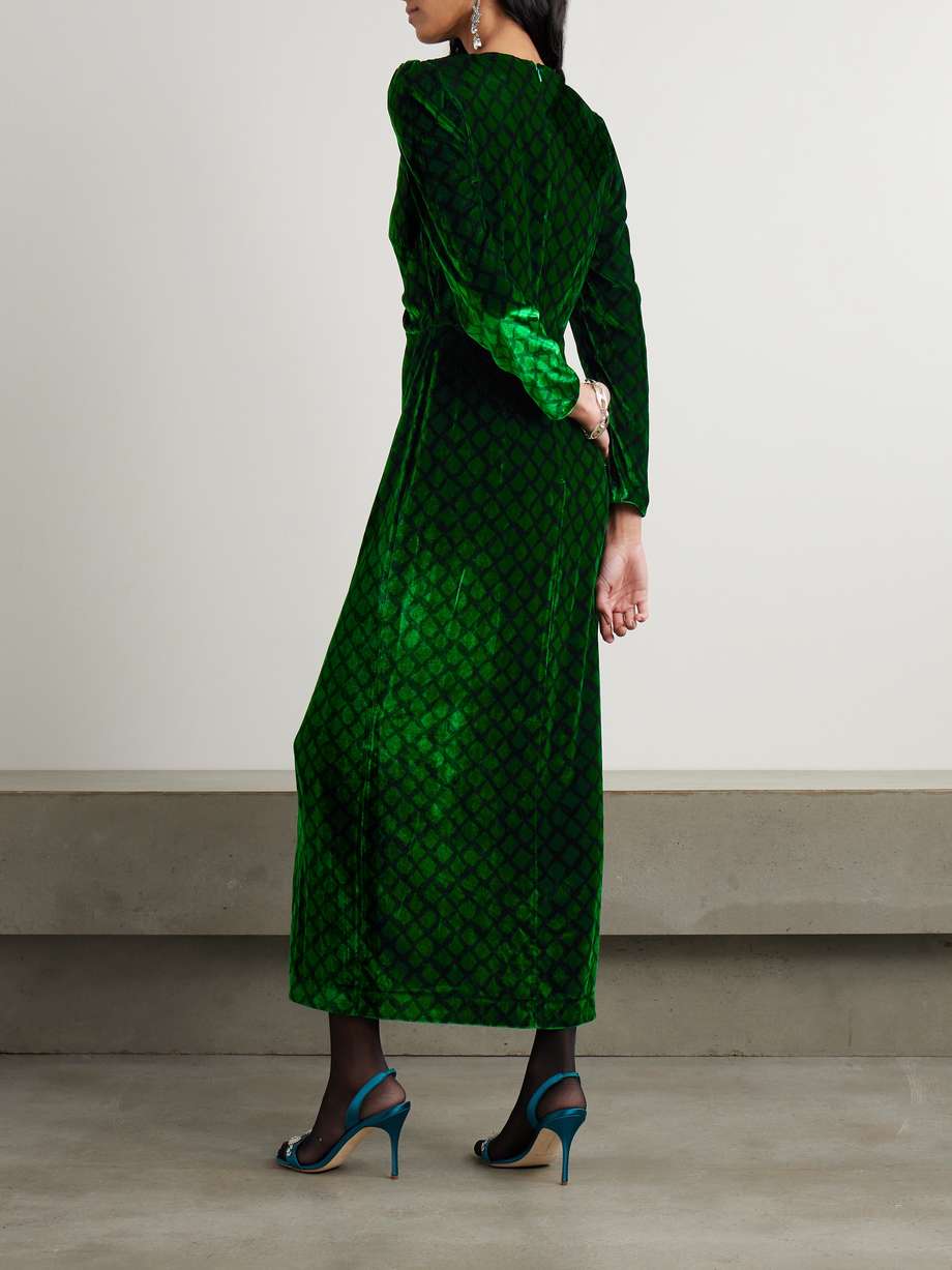 jinx c embellished silk-trimmed printed velvet midi dress