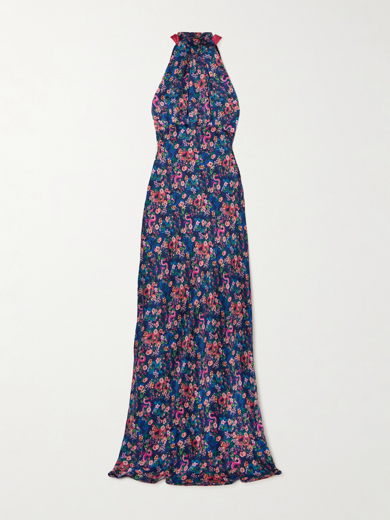 Saloni Michelle Open-back Floral-print Silk-satin Maxi Dress In Blue