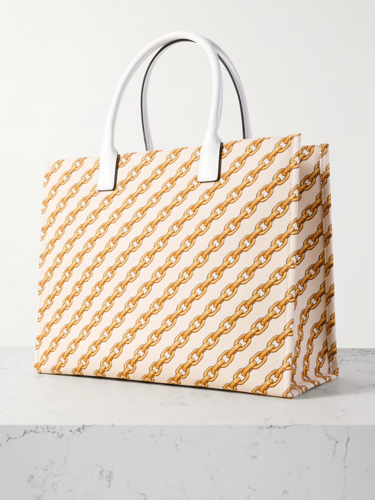 Versace Appliquéd Printed Leather-trimmed Cotton-canvas Tote Bag In Yellow