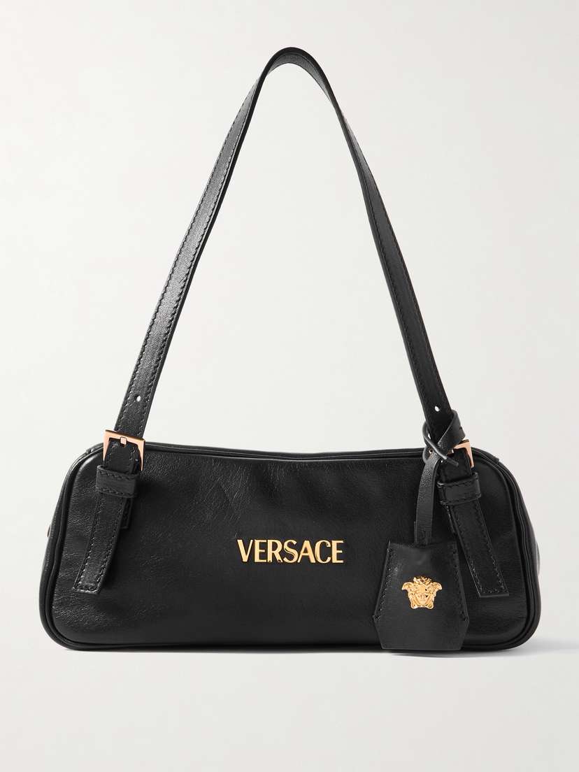 Versace Tag Embellished Leather Shoulder Bag