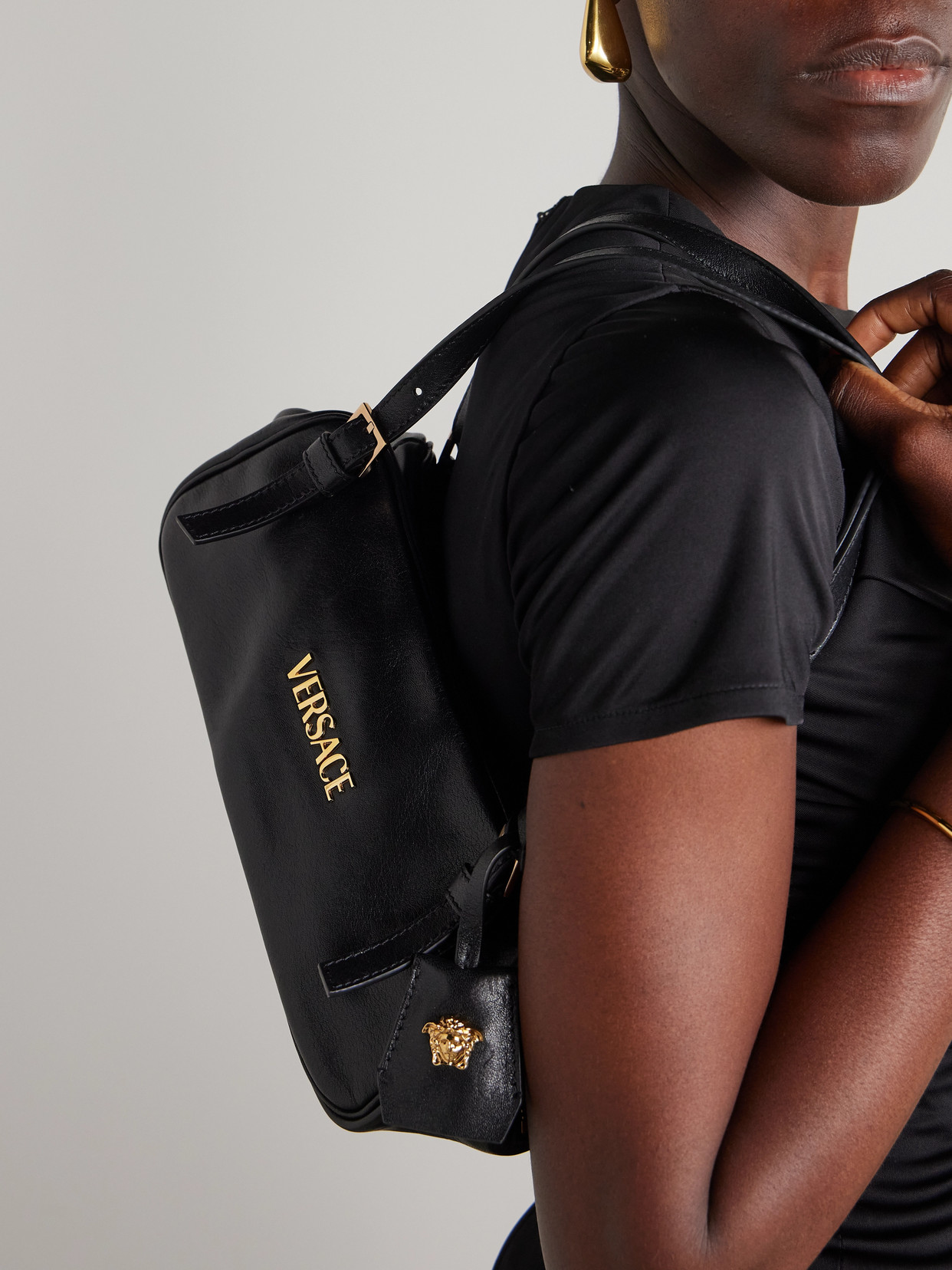 Versace Tag Bowling Shoulder Bag In Black