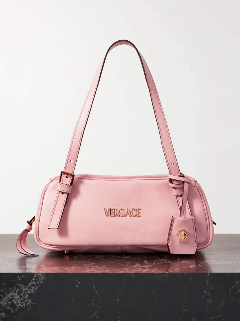 Versace Tag Embellished Leather Shoulder Bag