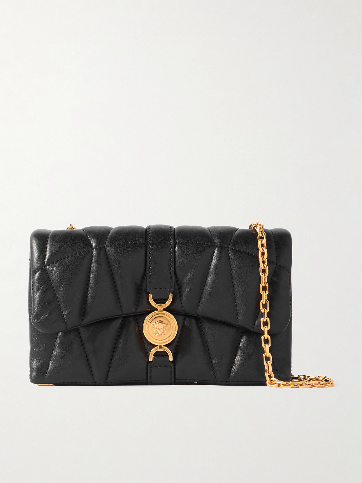 Versace Kleio Mini Matelassé Leather Shoulder Bag In Black