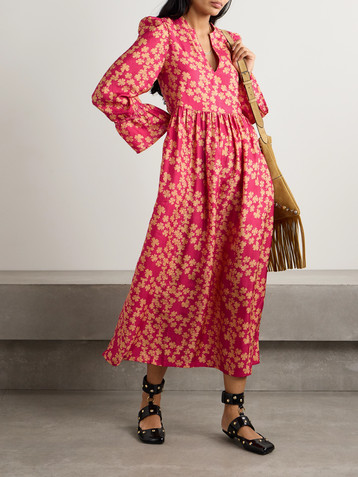 Alix Of Bohemia Ines gathered printed silk midi dress