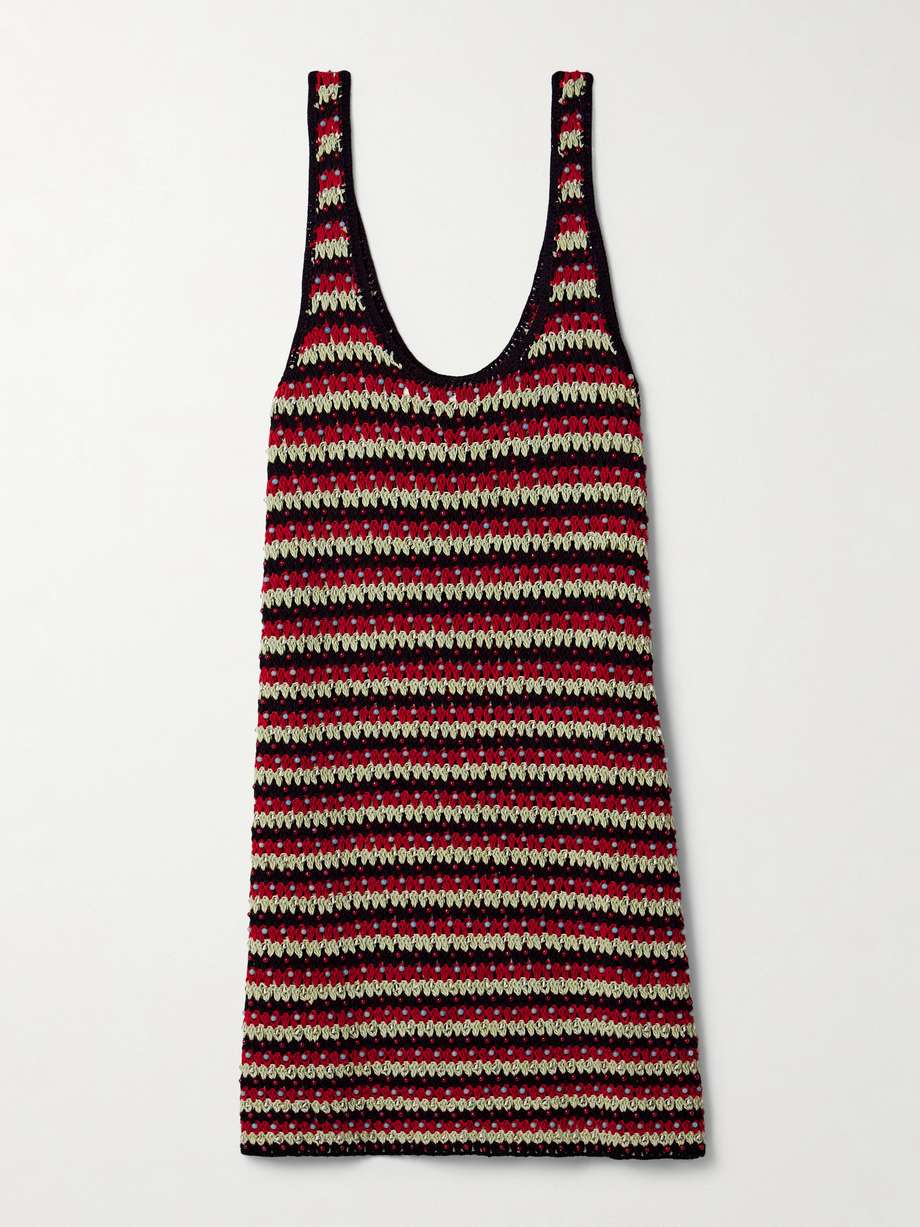 tyler bead-embellished striped crocheted cotton mini dress