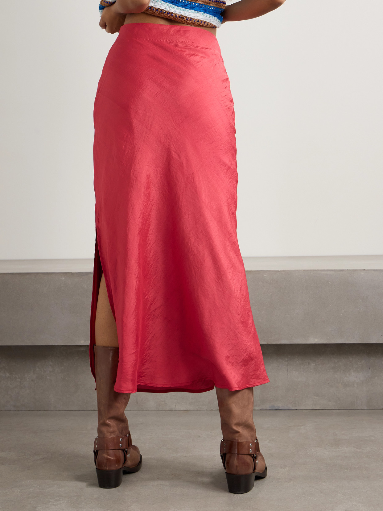 Alix Of Bohemia Lyra Crinkled-silk Midi Skirt In Red