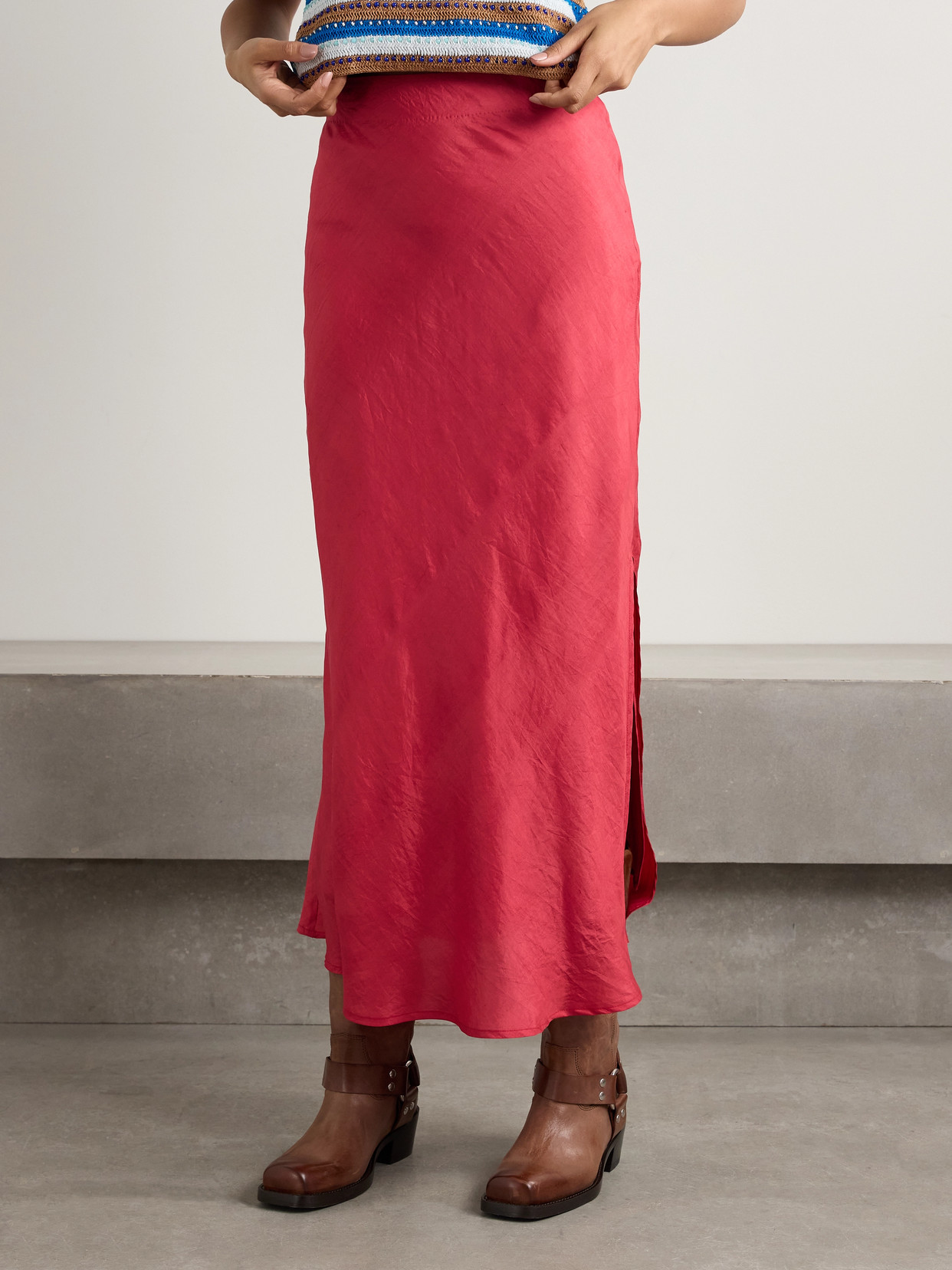 Alix Of Bohemia Lyra Crinkled-silk Midi Skirt In Red