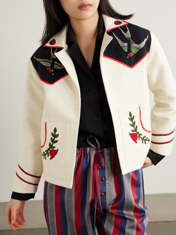 Alix Of Bohemia Western Royal Flush embroidered silk-bouclé jacket
