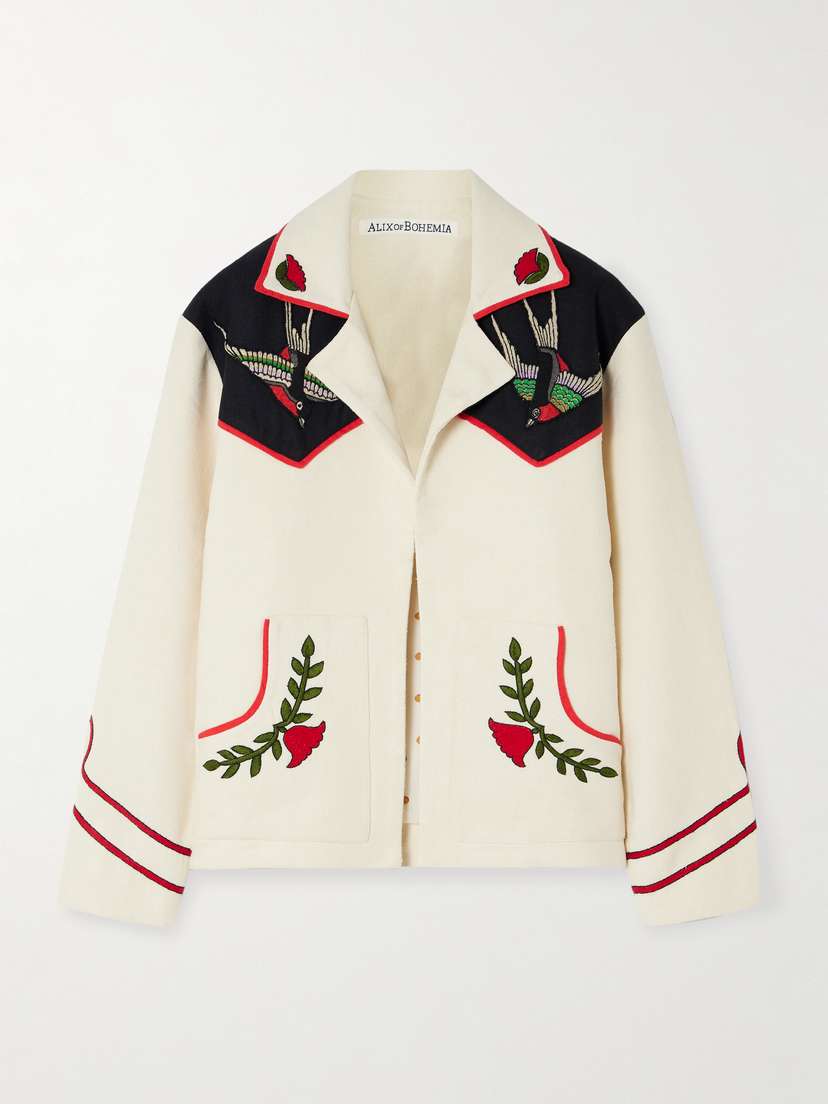 ALIX OF BOHEMIA Western Royal Flush Embroidered Silk-bouclé Jacket