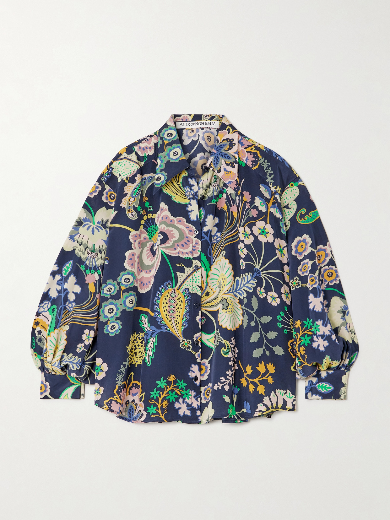 Alix Of Bohemia Emery Printed Silk Crepe De Chine Shirt In Blue