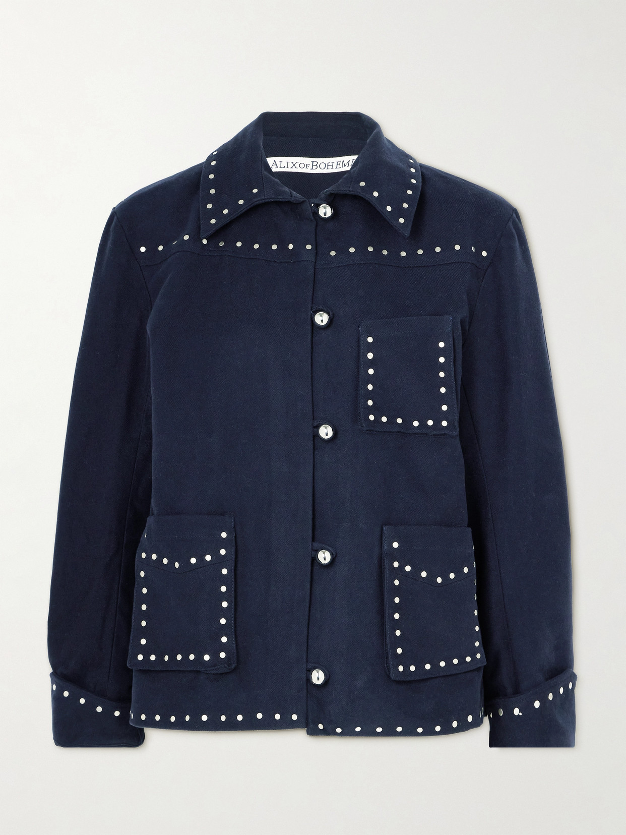Alix Of Bohemia Jude Studded Cotton-twill Jacket In Blue