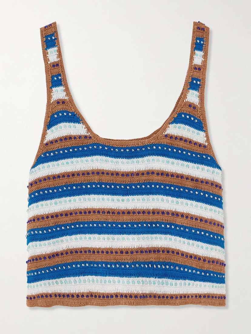 ALIX OF BOHEMIA Tina Lowtide Embellished Striped Crocheted Cotton Tank