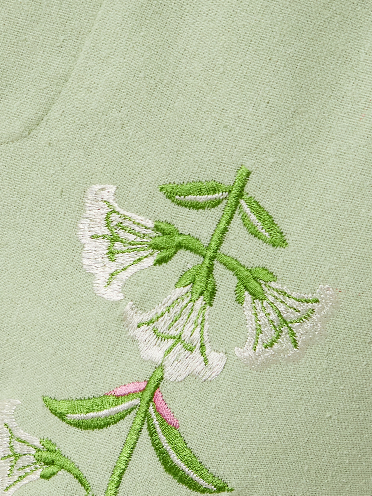 Alix Of Bohemia Charlie Embroidered Slubbed Silk Flared Pants In Green