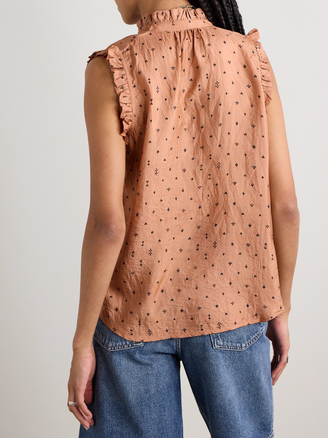 Alix Of Bohemia Wylder Ruffled Printed Crinkled-silk Tank In Neutrals