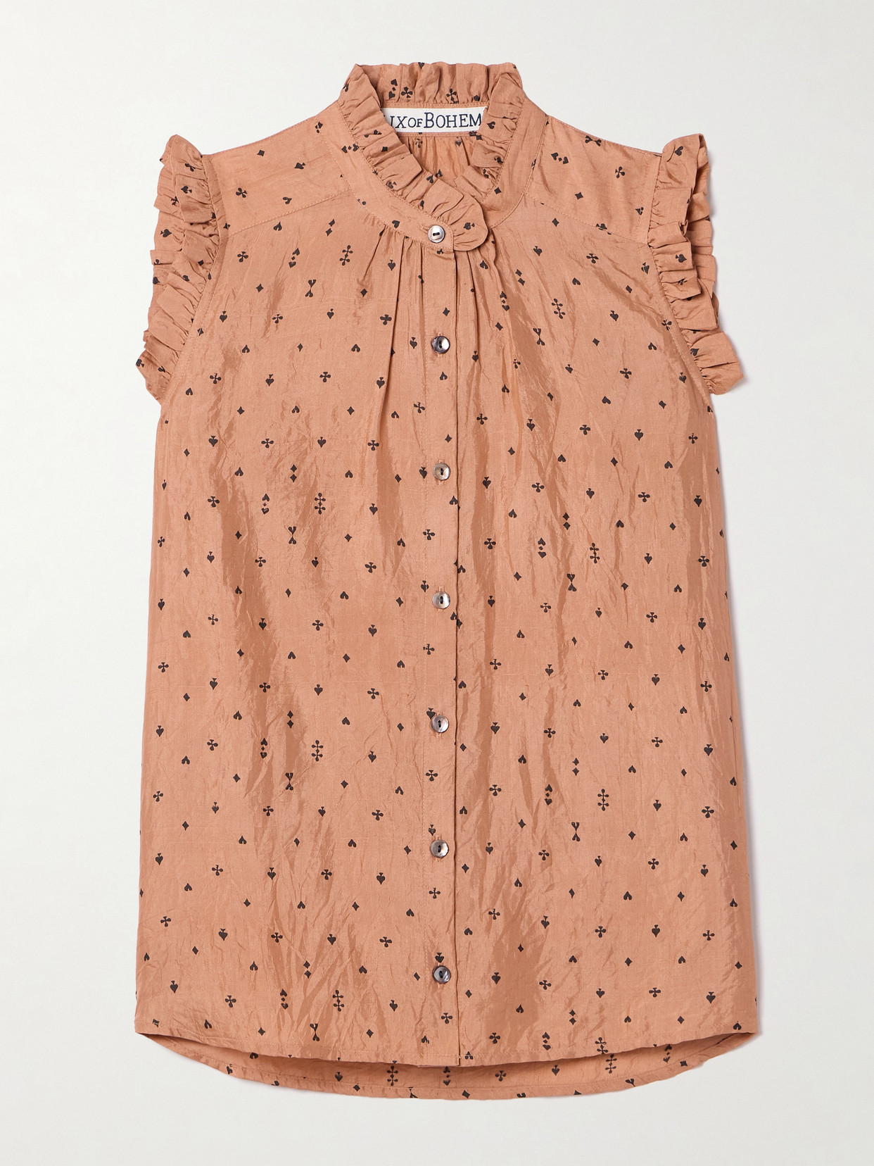 Alix Of Bohemia Wylder Ruffled Printed Crinkled-silk Tank In Neutrals