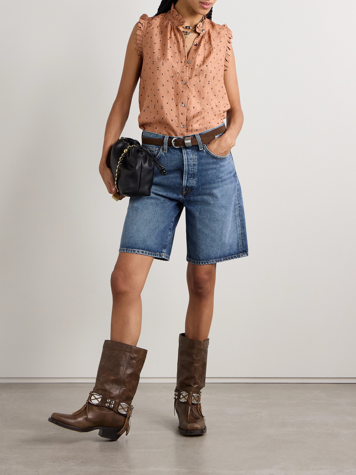 Alix Of Bohemia Wylder Ruffled Printed Crinkled-silk Tank In Neutrals