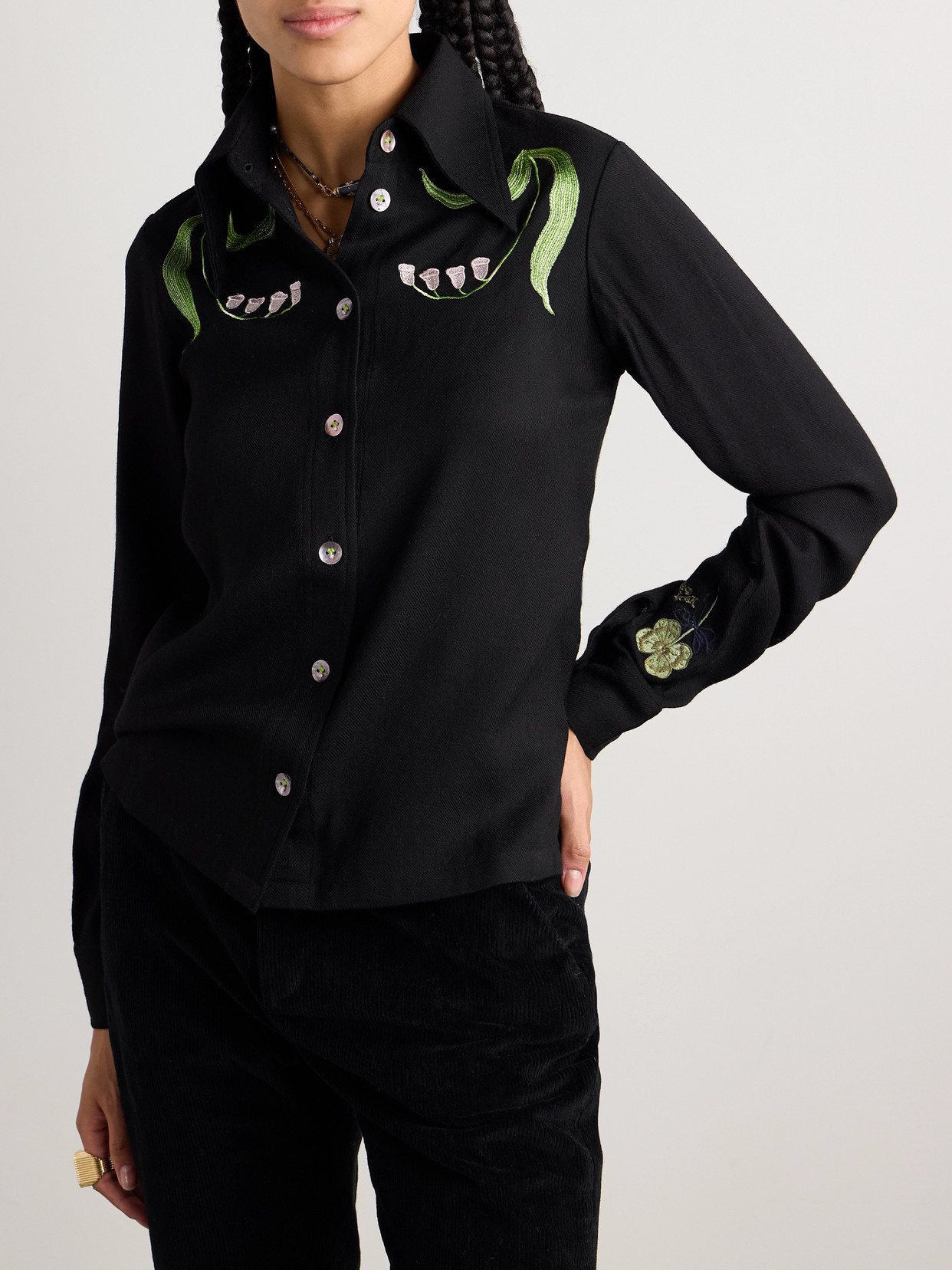 Alix Of Bohemia Dolly Embroidered Wool Shirt In Black