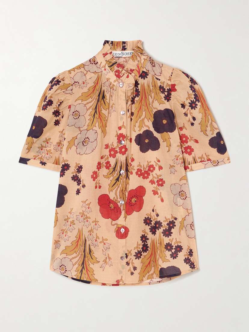 ALIX OF BOHEMIA Winnie Vintage Poppy Ruffled Printed Cotton-voile Shirt
