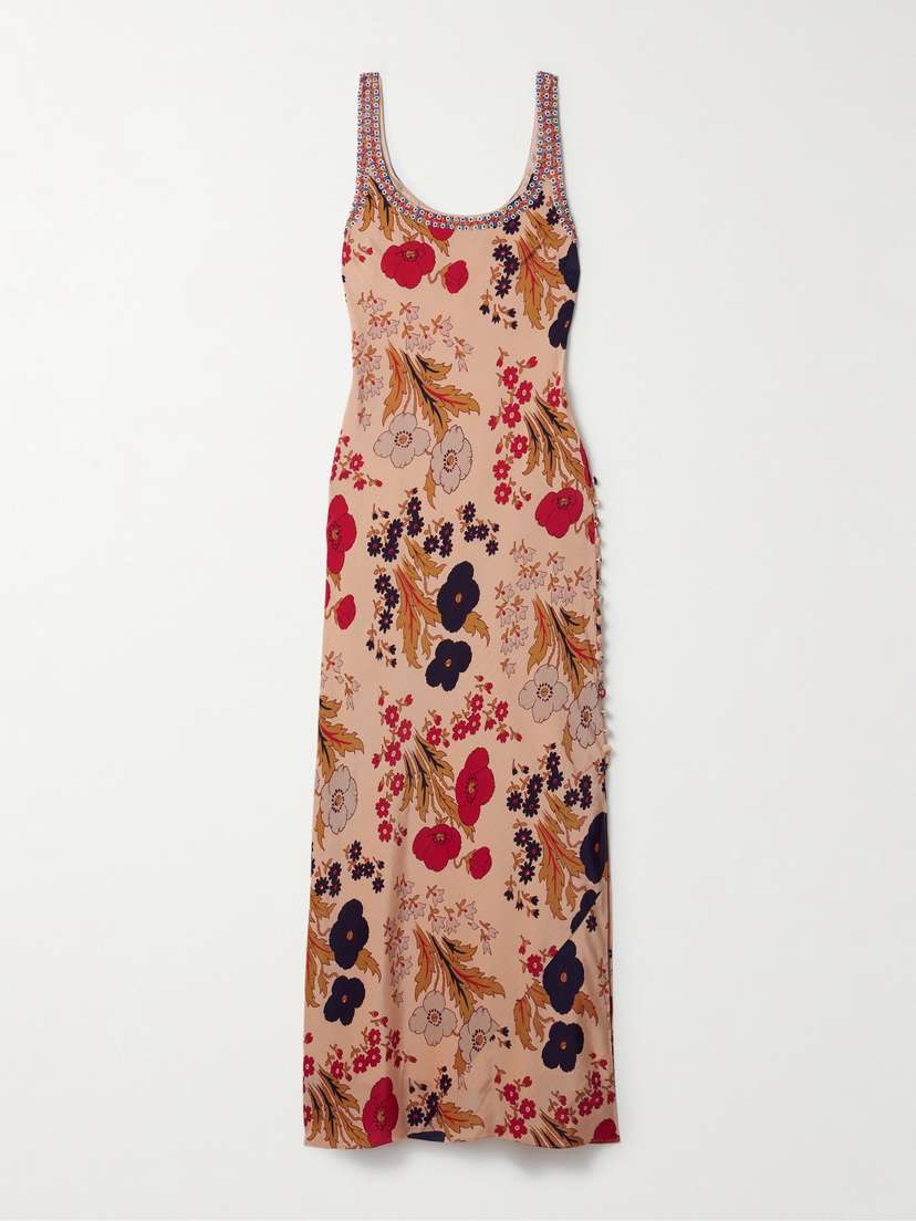 ALIX OF BOHEMIA Adele Bead-embellished Floral-print Silk Maxi Dress