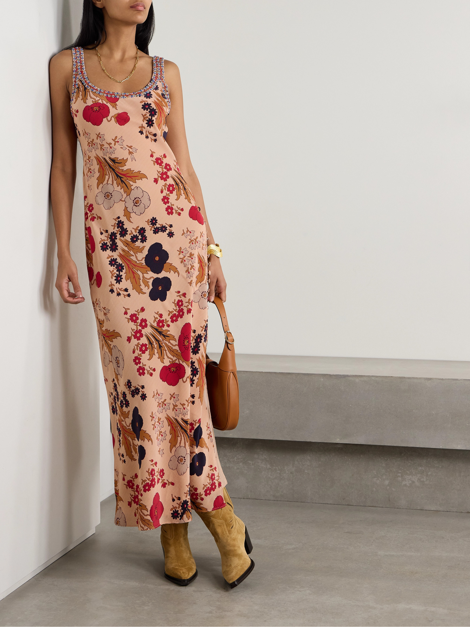 alix of bohemia adele dress Alix Of Bohemia - Adele bead-embellished floral-print silk maxi dress
