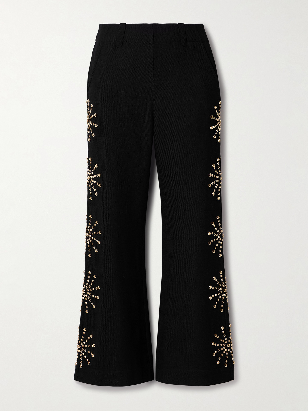 Alix Of Bohemia Charlie Casino Studded Wool-twill Flared Trousers In Black
