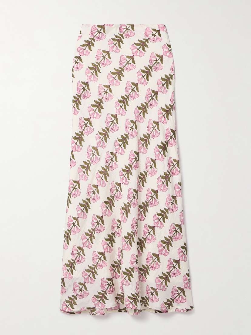 ALIX OF BOHEMIA Lyra Floral-print Crinkled-silk Midi Skirt