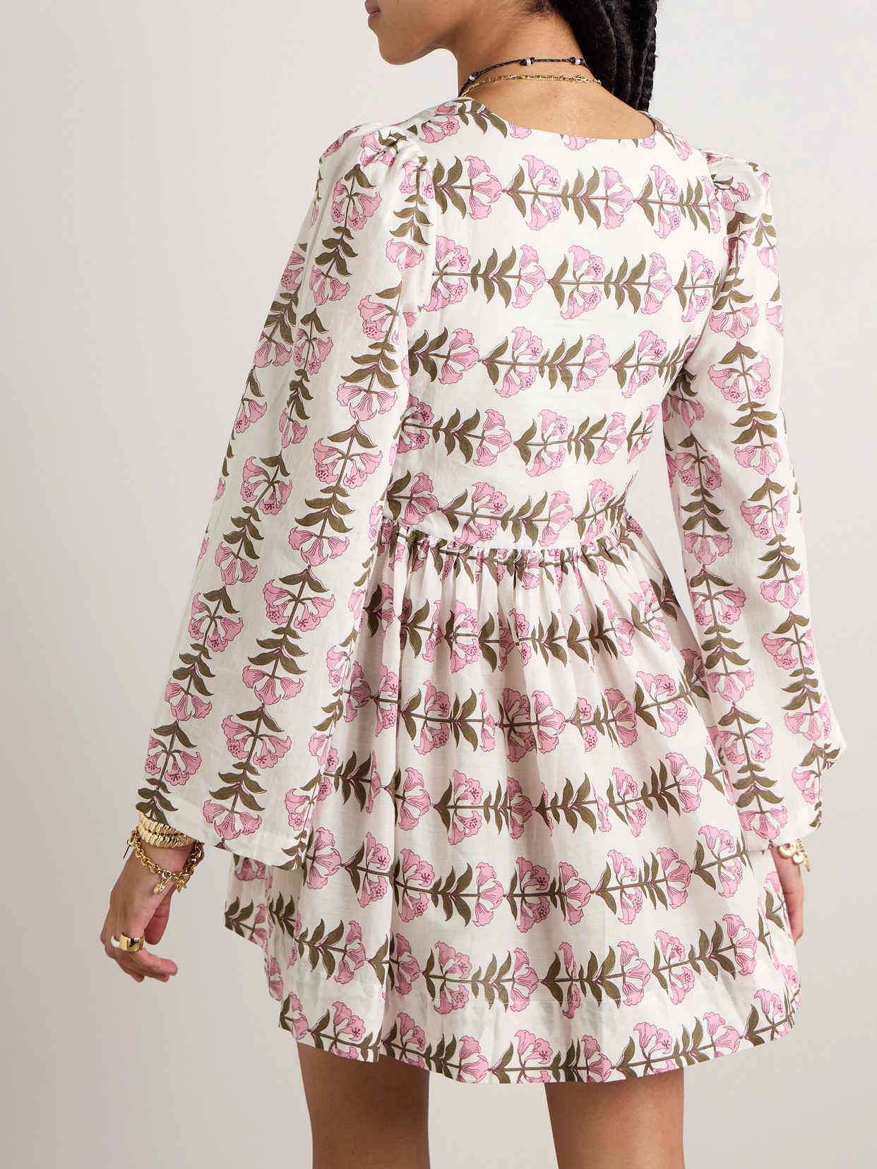 Alix Of Bohemia Silvie Gathered Floral-print Cotton-voile Mini Dress In White