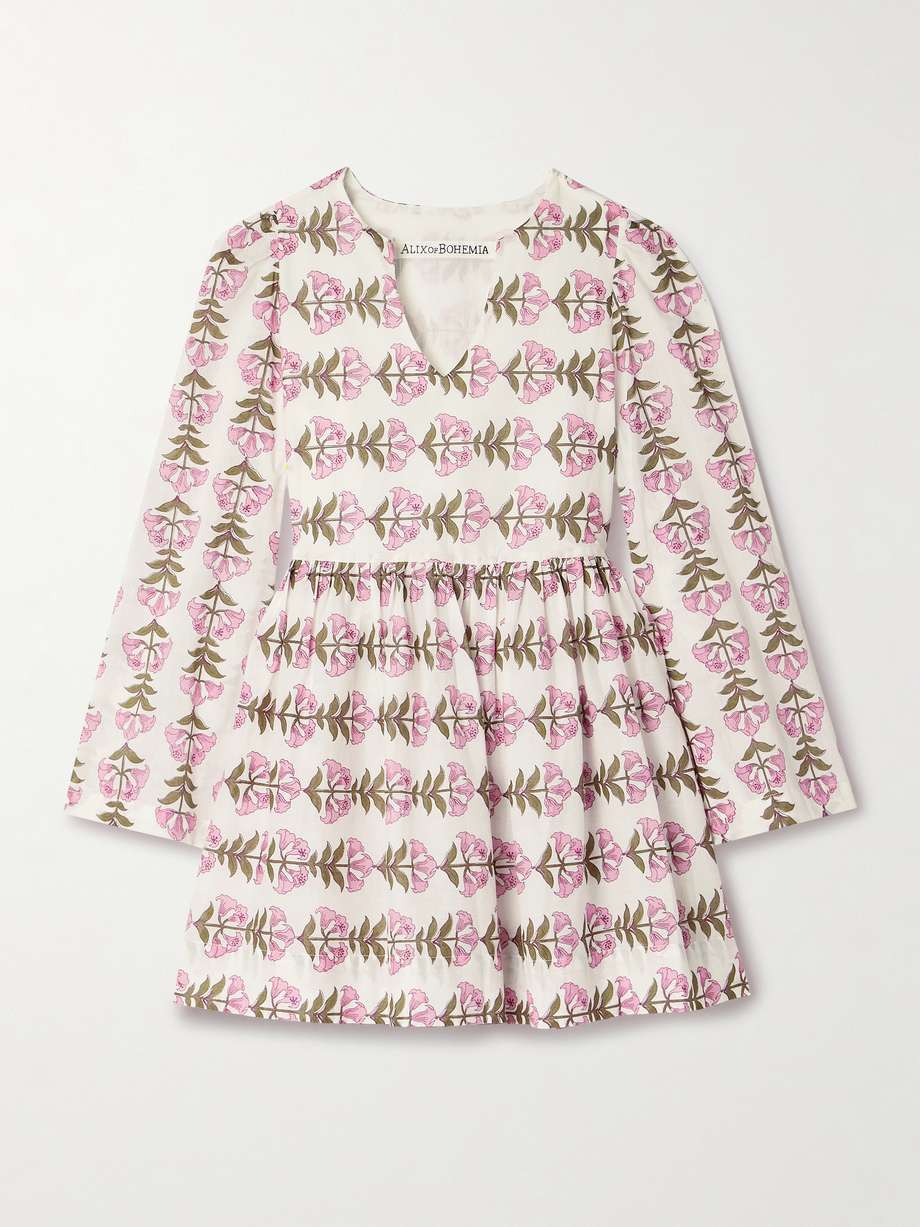 silvie gathered floral-print cotton-voile mini dress