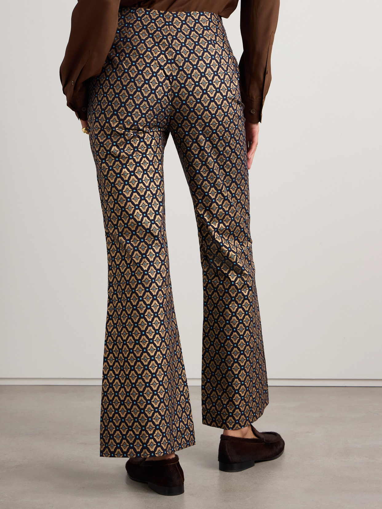 Alix Of Bohemia Charlie Metallic Printed Cotton Flared Pants In Brown