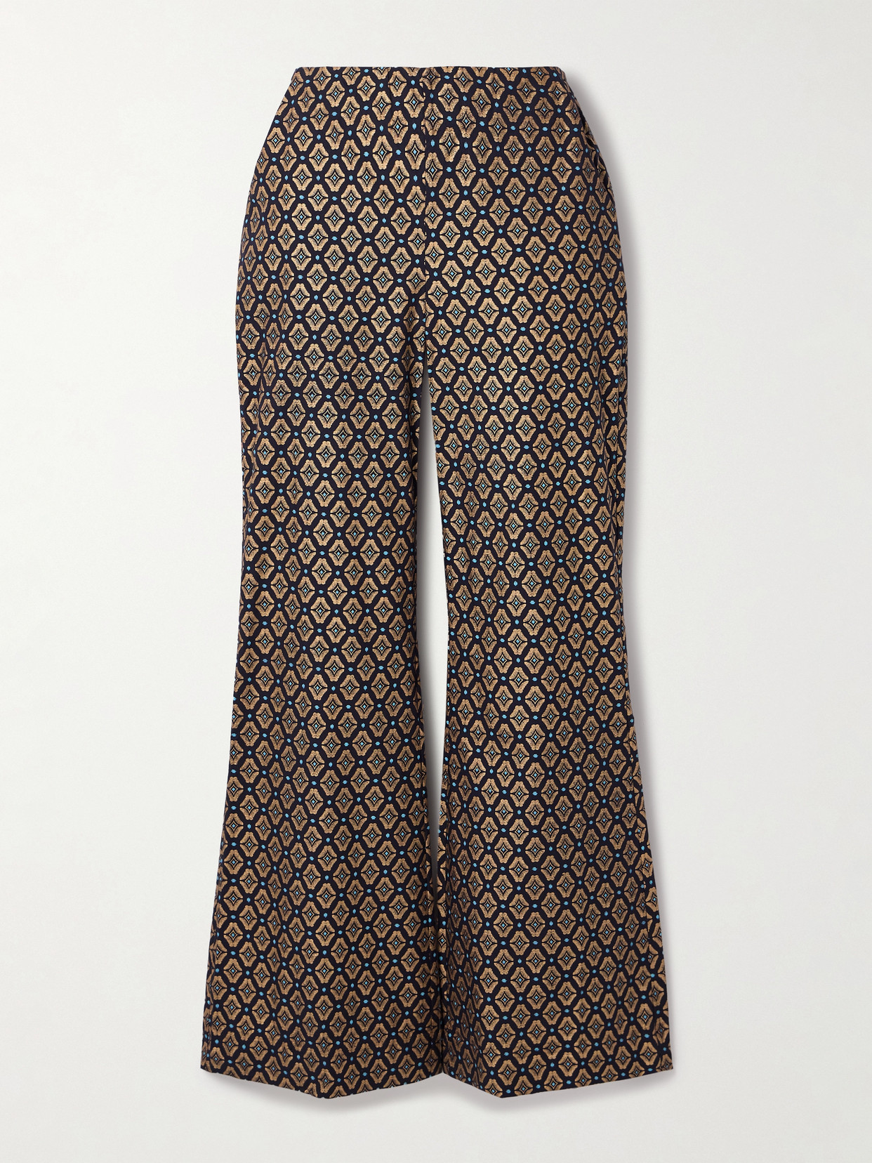 Alix Of Bohemia Charlie Metallic Printed Cotton Flared Trousers In Brown