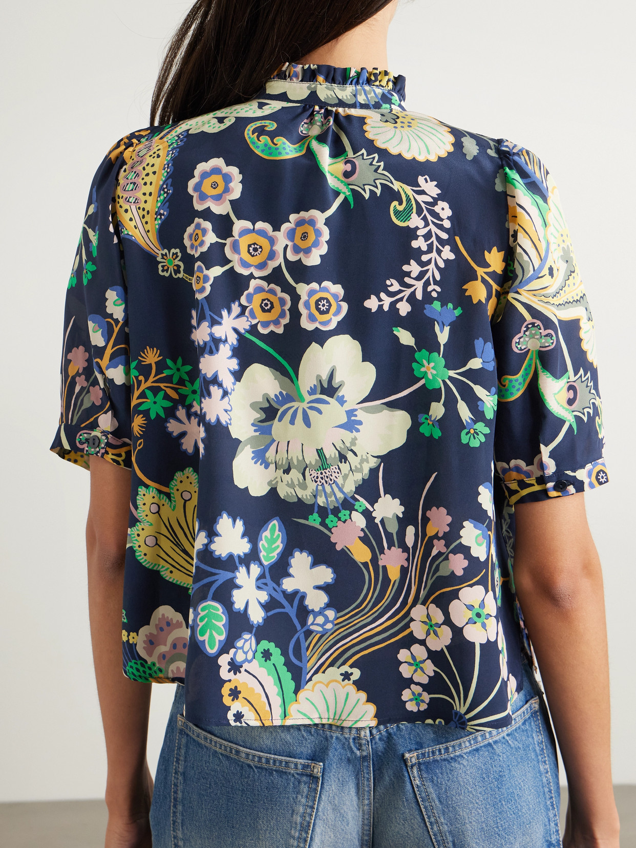 Winn Cropped Printed Silk Crepe De Chine Shirt