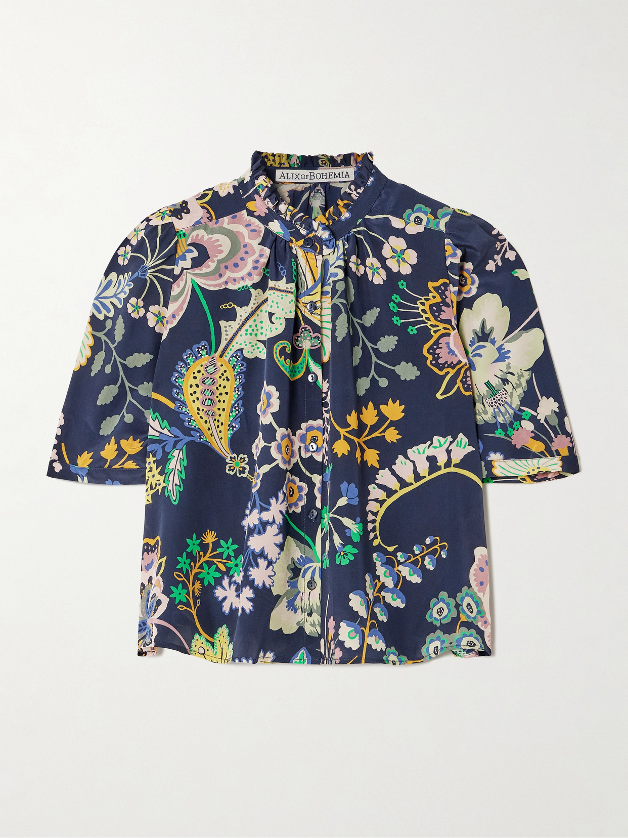 Alix Of Bohemia Winn Cropped Printed Silk Crepe De Chine Shirt In Blue