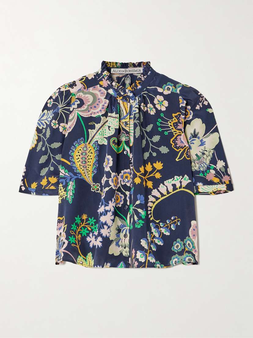 ALIX OF BOHEMIA Winn Cropped Printed Silk Crepe De Chine Shirt