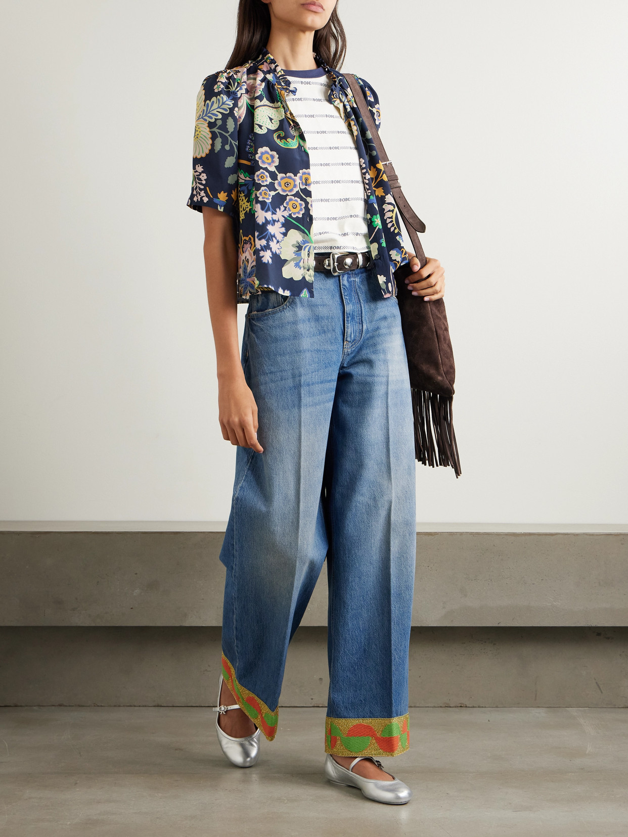 Winn Cropped Printed Silk Crepe De Chine Shirt