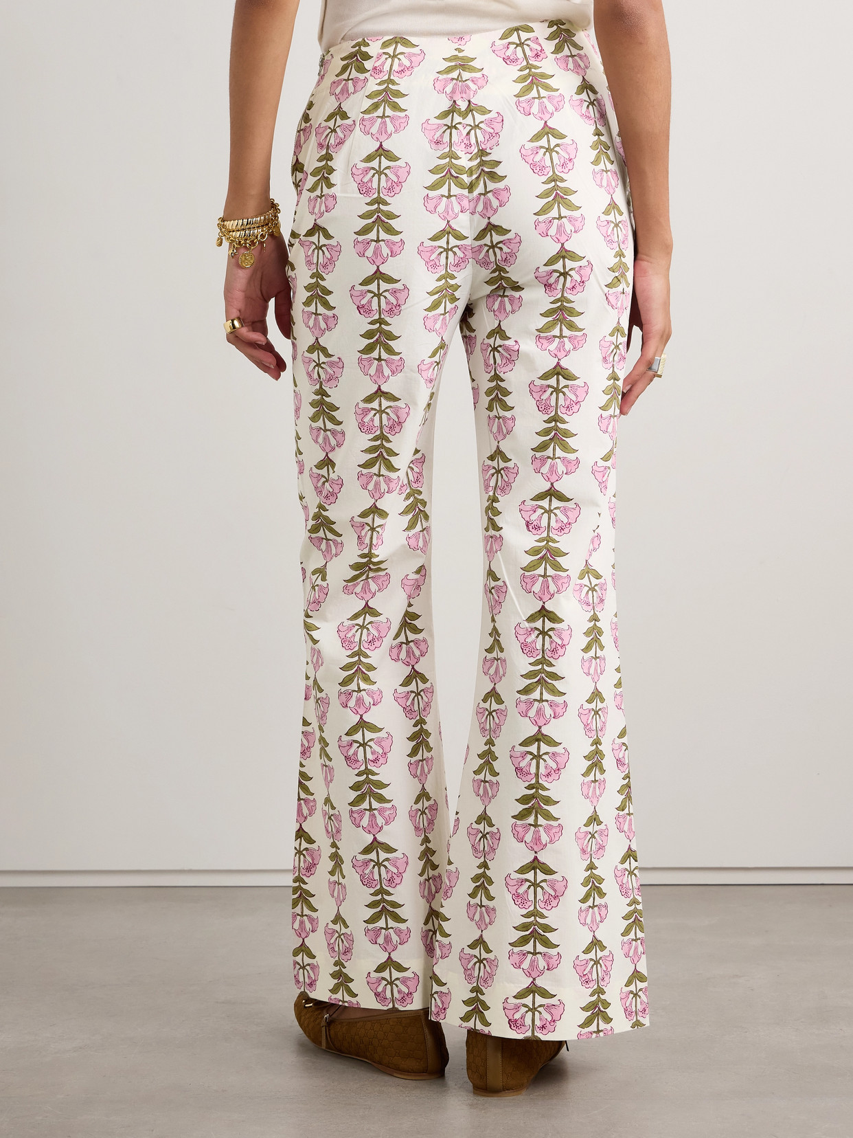 Alix Of Bohemia Charlie Floral-print Cotton Flared Pants In White