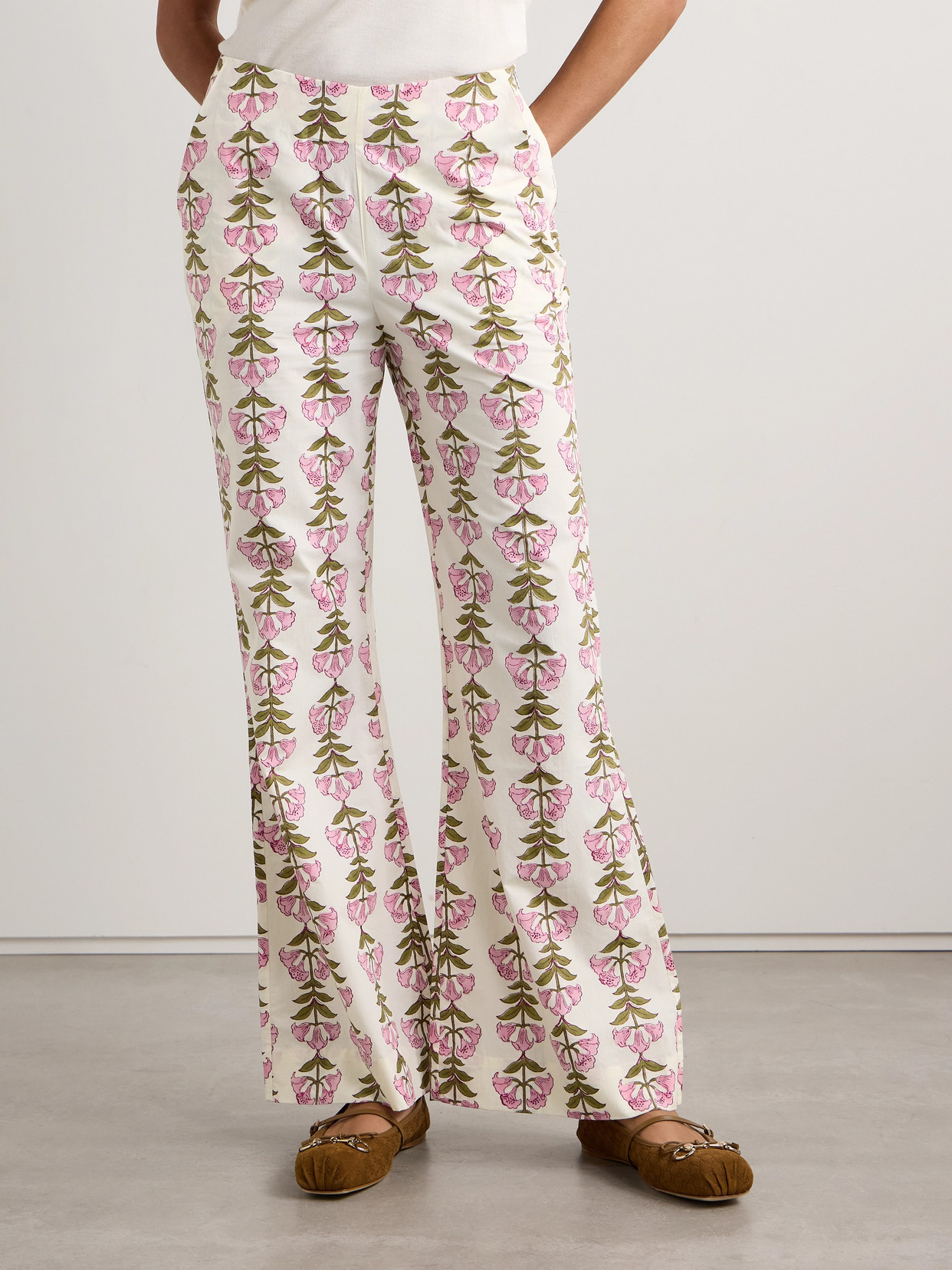 Alix Of Bohemia Charlie Floral-print Cotton Flared Pants In White